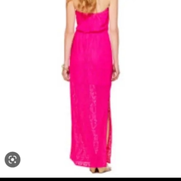 Lilly Pulitzer Emmet Bright Pink / Magenta strapless lace Maxi Dress Sz XS - Picture 3 of 11